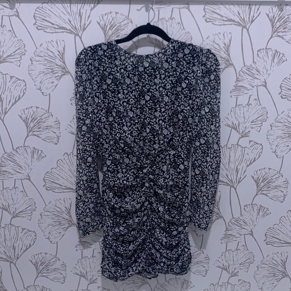 Lush Long Sleeve Rouched Dress - Small - Black & White Floral